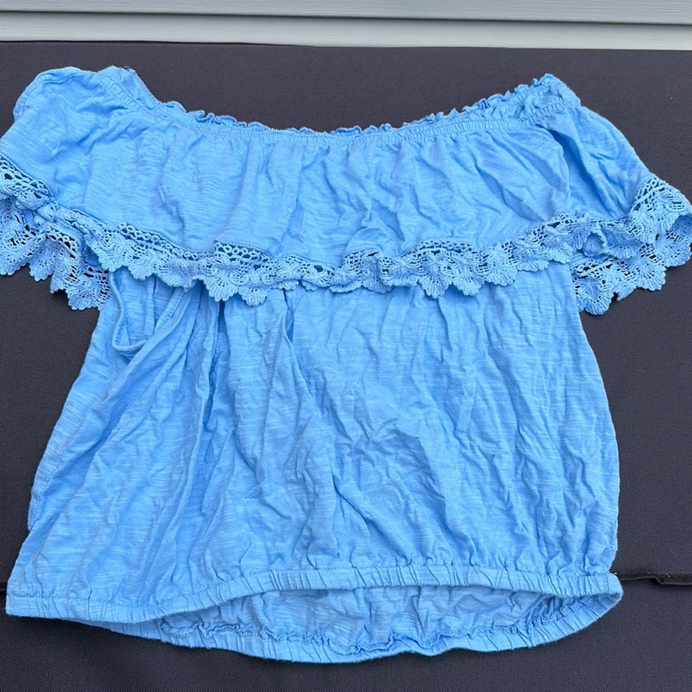 Blue lace off shoulder top